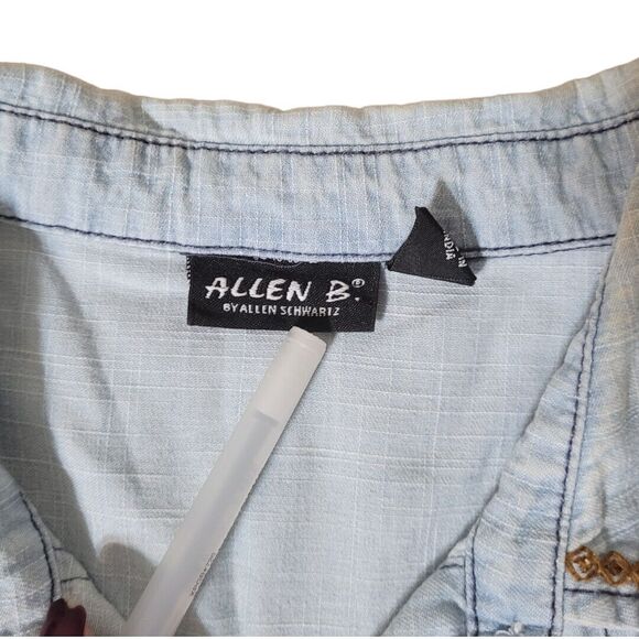 Allen B. Chambray and Crochet Button Up Denim Top embroidery southwest Small - Picture 3 of 9